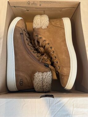 UGG Woman’s Chestnut Suede High-Top Boots with Sherpa Collar
